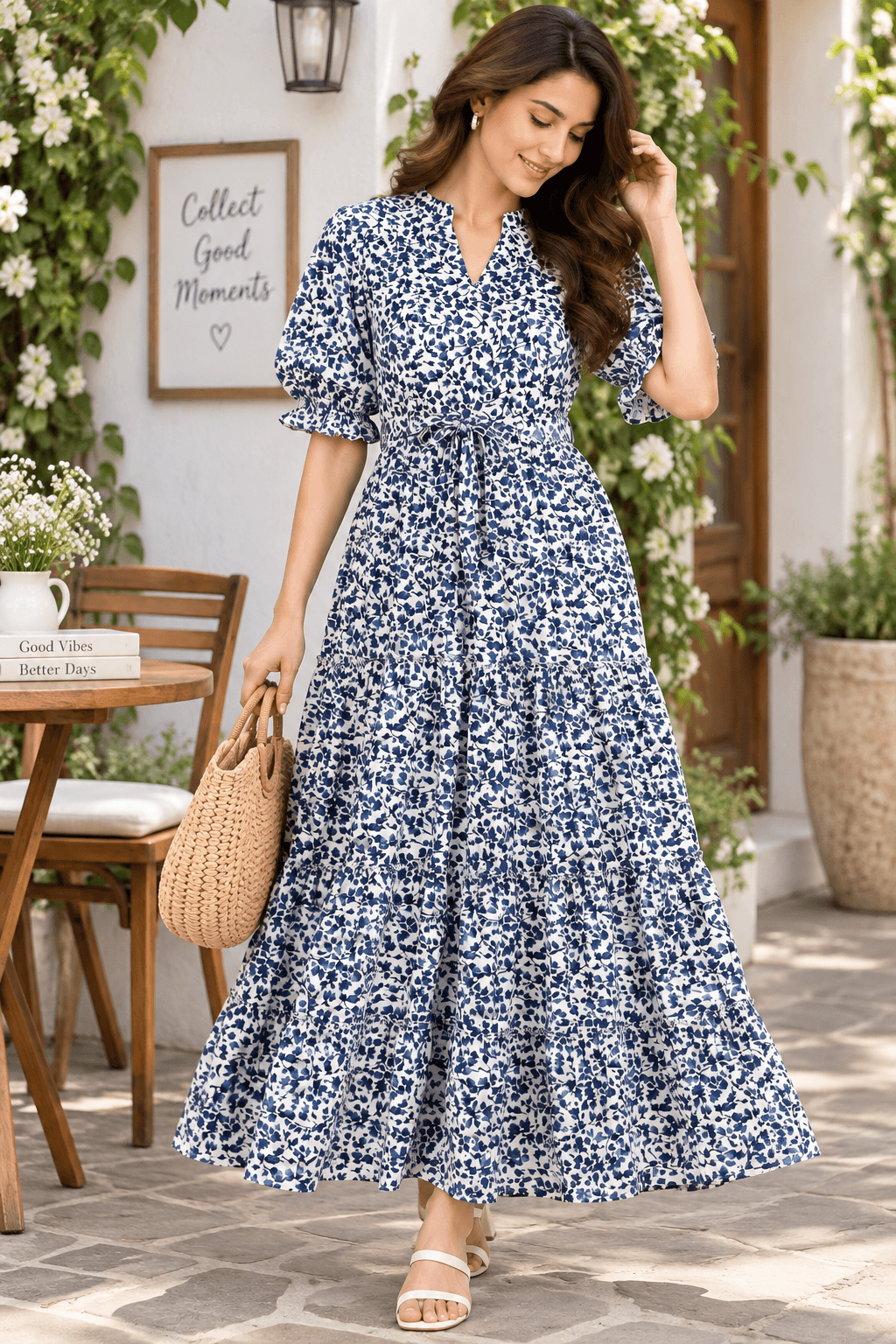 Floral Printed Tie-Waist Tiered Maxi Dress