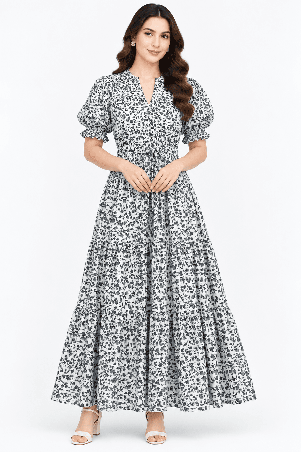 Floral Printed Tie-Waist Tiered Maxi Dress